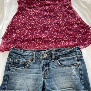 American Eagle Outfitters Blue Jean Shorts and blouse
